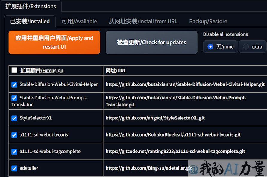 extension list